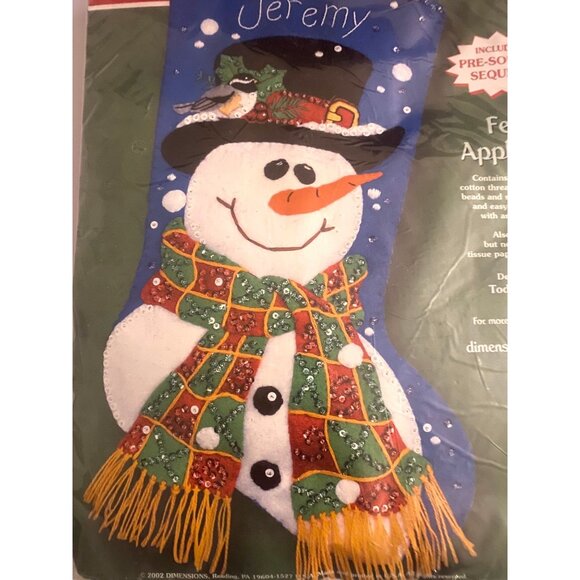NOS Dimensions Feltworks Sequined Snowman Stocking Kit 18" 8113 2002 - Picture 3 of 6